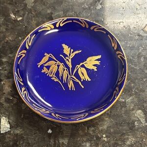 VTG Aynsley Royal Blue and Gold Trim Dipping Sauces and Condiments Plate(s) 3.5"